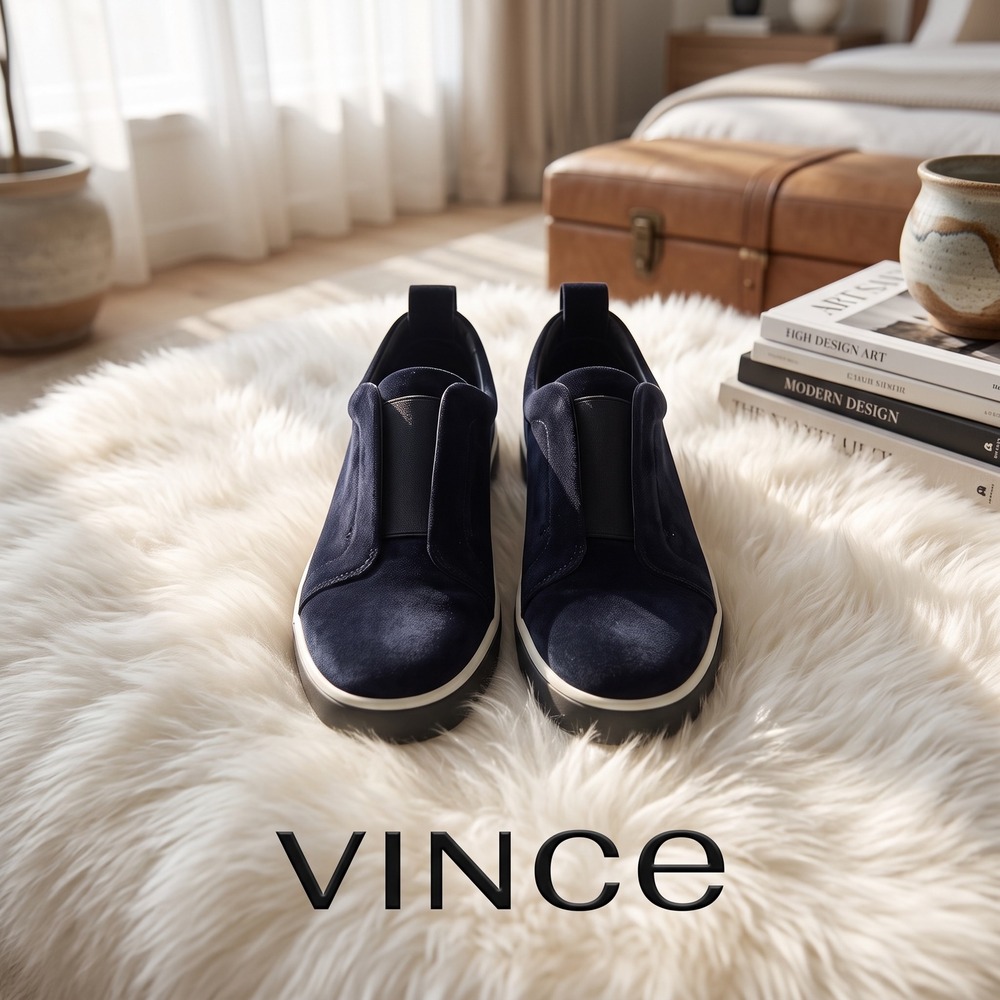 Vince Mens Navy Blue Suede Slip On Sneakers Low Top Shoes Size 10M EUR 44